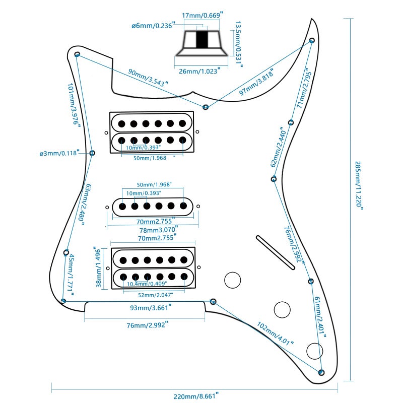 JIUWU 3Ply White Loaded Pickguard Pre-Wired HSH Pickguard Pickups Fits for Fender Strat Style - Image 3